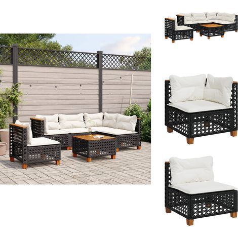 Salon de jardin 6 pcs avec coussins noir résine tressée - Salon De Jardin - Meuble De Jardin - Set Salon Extérieur - Canapé D'extérieur - Table Basse Extérieure (1/5)