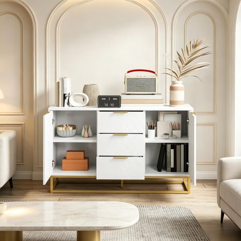 Buffet de rangement moderne multi-fonctions avec tiroirs et portes fermantes, commode polyvalente pour salle à manger (1 seule pièce) (1/5)