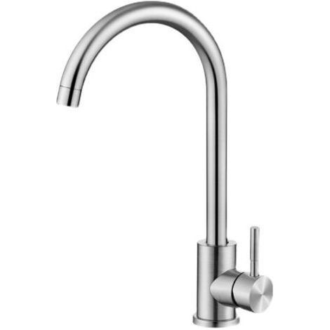 Miscelatore per lavello da cucina in acciaio inox, acqua calda e fredda (argento, 355 mm) (1/4)