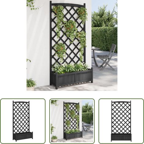 Jardinière en bois - Jardinière avec treillis noir bois massif de sapin (1/5)