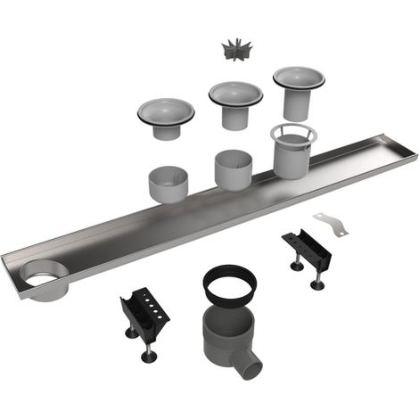 Easy Drain Multi élément encastré inox sans bride siphon excentrique 30/35/50mm 80cm profondeur d’encastrement à partir de 79mm avec sortie latérale