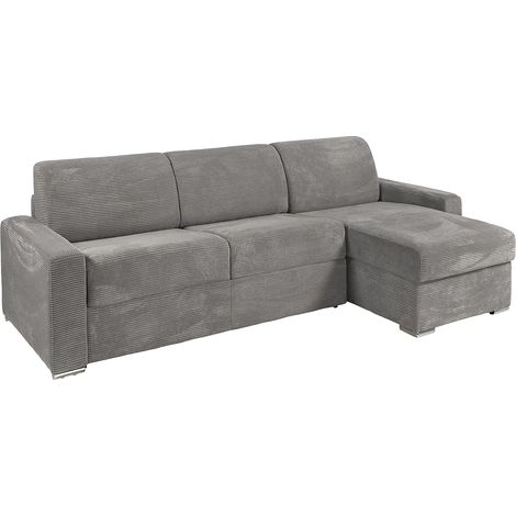 Divano letto angolare reversibile express in Velluto a coste Grigio chiaro Letto 140 cm con doghe larghe Materasso 14 cm - CALITO (1/5)