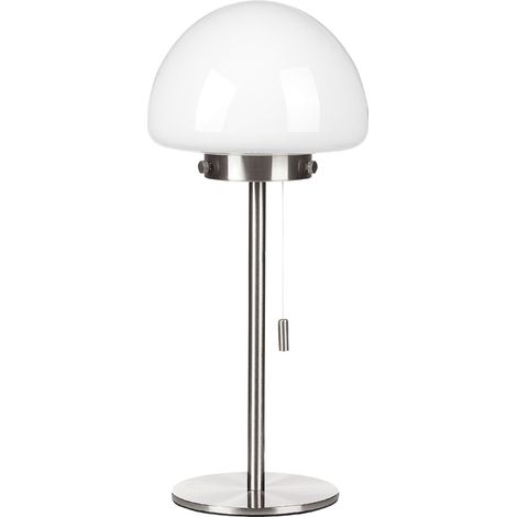 Lampada tavolo minimalista con interruttore paralume base metallo argento Moruga