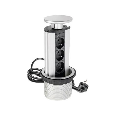 Rallonge de bureau encastrable, multiprise argentée 3 prises avec mise à la terre, diamètre 100 mm, référence AE-BPW3GU-80 (1/2)
