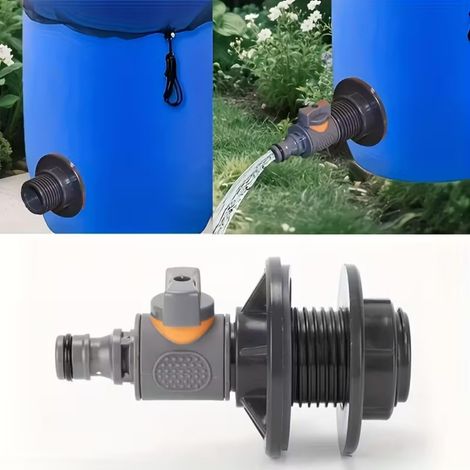 Adaptateur de seau en PVC avec vanne — Installation rapide — Filetage DN15 — Adapté pour la récupération d'eau de pluie, l'irrigation, les tuyaux d'arrosage et les cuves IBC — Noir