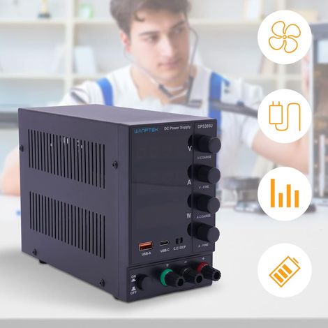 Alimentation CC réglable alimentation de laboratoire 30V alimentation secteur variable avec port de charge rapide de type USB - A / C affichage LED haute précision (305u)