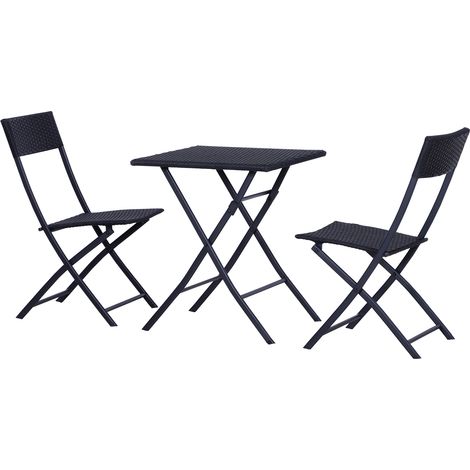 Set Tavolino e 2 Sedie Pieghevoli da Giardino in Rattan Sintetico Nero (1/5)