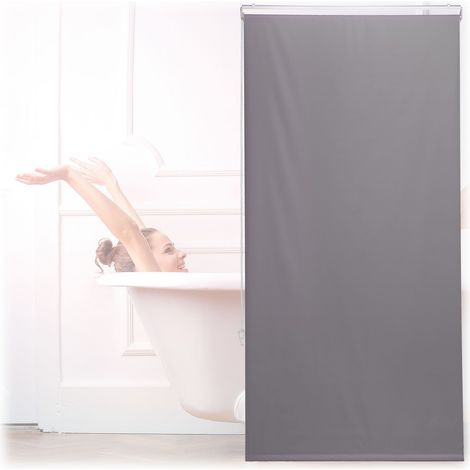 Relaxdays Duschrollo, 80x240 cm, Seilzugrollo für Dusche & Badewanne, Decke & Fenster, Badrollo wasserabweisend, grau (1/5)