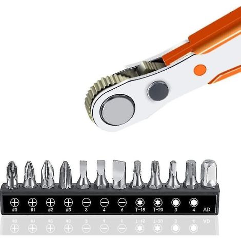 Tournevis magnétique 4,5 pouces, mini clé à cliquet 1/4", 12 embouts de tournevis (1/5)