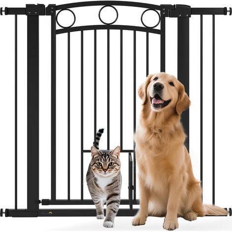 Ajustable 76-104 cm Barrière de Sécurité pour Chien 96 cm avec Chatière et Double Verrouillage Escaliers et Portes Noir (1/5)