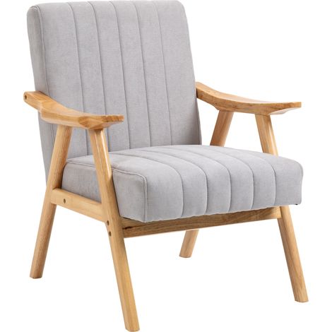 Fauteuil scandinave velours bois massif gris naturel 68x74x82 cm