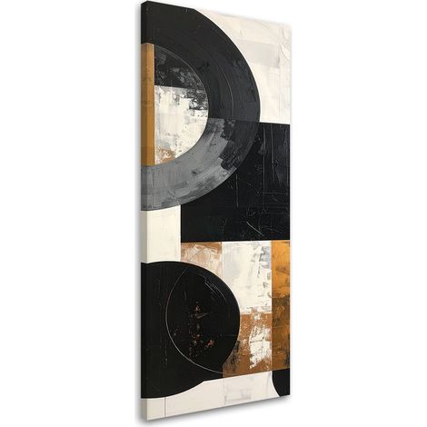 Stampe su Tela, Forme geometriche circolari astratte bianco e nero, 30x90 (1/5)