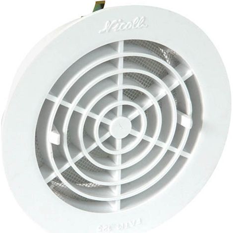 Nicoll – Grille d'aération ronde à fermeture pour tubes PVC Ø125 – Moustiquaire intégrée – Pose à clipser – Dimensions Ø110/Ø144mm (1/5)