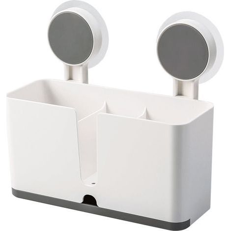 Accessoire de salle de bain, étagère de rangement pour évier de cuisine avec 2 ventouses, blanc (1/4)