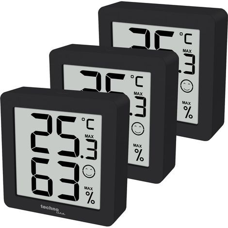 Set mit 3 magnetischen Thermometer-Hygrometern mit LCD-Innenanzeige, Schwarz (1/3)