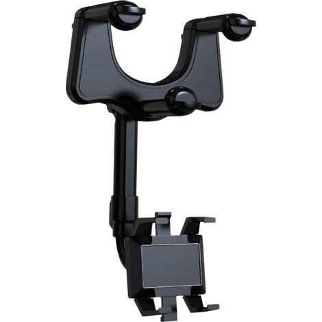 Soporte para teléfono en el espejo retrovisor del coche, giratorio 360° y extensible, soporte para teléfono estable mejorado con 4 clips para navegación GPS, audio y (1/5)