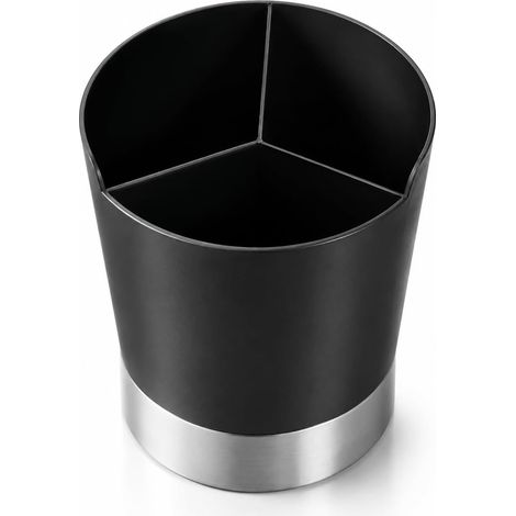 3-teiliger Besteckkasten – Stahl und ABS – Aufbewahrung für Strohhalme und Löffel – Für Küche und Arbeitsplatte – Schwarz, 16 x 14,3 cm (1/5)