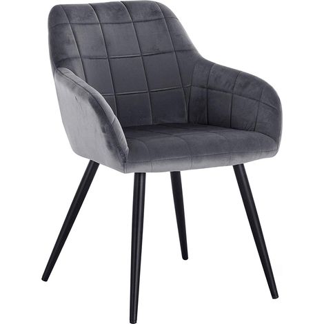 Woltu – Chaise de salle à manger avec accoudoirs – Velours gris foncé – Pieds en métal – Confort optimal pour cuisine et salon