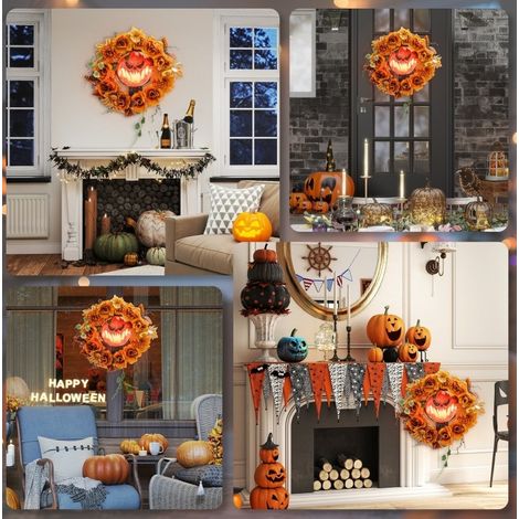 Corona de Halloween 44x9x44 cm en acero naranja con LED para puerta, sin montaje – MEUBLIV (1/5)