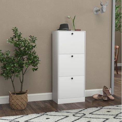 Schuhschrank mit 3 Klappen, 12 Paar, 47 x 28 x 115 cm, weiß HAVRYA (1/5)