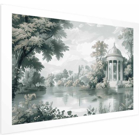 Póster - Paisaje con un parque y un lago en tonos verdes retro (1/4)