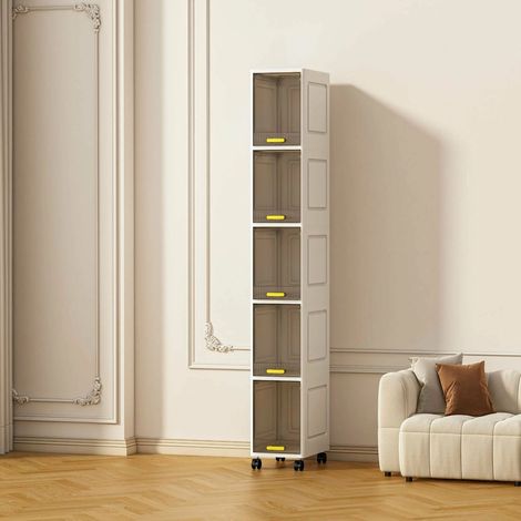 TRADE SHOP - Mobiletto A 5 Livelli Contenitore Portaoggetti Organizer A Colonna Stretto Con Ruote -