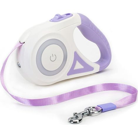 Laisse rétractable pour chien, frein et verrouillage faciles à un bouton, laisse extensible avec lampe torche LED (M, longueur de corde de 5 m, violette) (1/5)