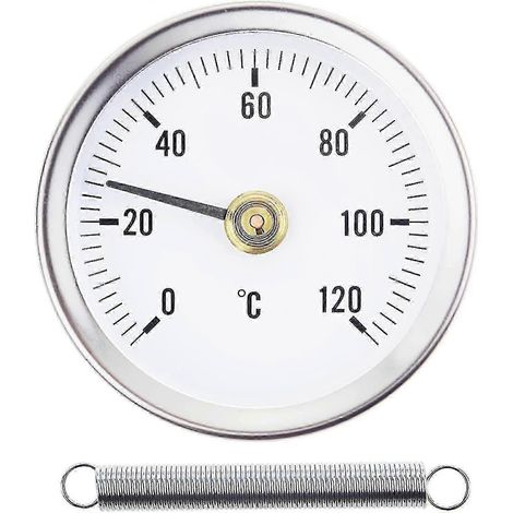 Thermomètre 0-120 °C avec ressort et clip de fixation sur tuyau, surface bimétallique en acier inoxydable - 63 mm (1/5)