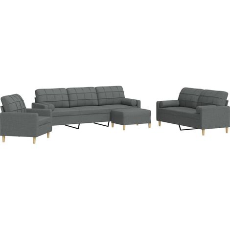 vidaXL Set Divani 4 pz con Poggiapiedi e Cuscini Grigio Scuro Tessuto (1/5)