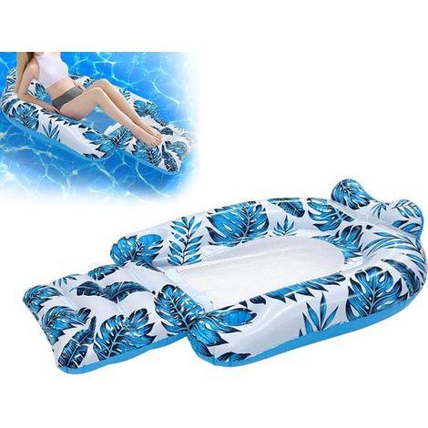 Lettino da piscina - Sedia a sdraio gonfiabile - Sedia galleggiante per il tempo libero - Con portabicchiere - 123x77x27 cm - Motivo a foglie tropicali (1/5)