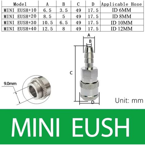 (MINI EUSH-10) Raccord rapide pneumatique mini EU, laiton nickelé, connecteur à dégagement rapide pour tuyau, compresseur d'air, raccord rapide pour équipement médical (1/5)