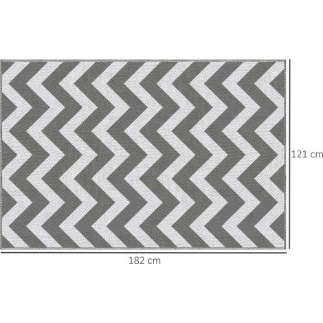 Tapis d'extérieur imperméable, double face, en fibre synthétique de haute qualité, gris clair et blanc, 121 x 182 cm (1/5)