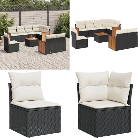 Salon de jardin 9 pcs avec coussins noir résine tressée - Ensemble Salon De Jardin - Meuble Extérieur - Salon De Jardin Pliable - Set Salon De Jardin - Fauteuil Jardin - Home & Living (1/5)