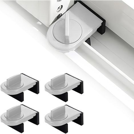 4 Pièces Verrou Baie Coulissante,Serrure Butée Réglable,Serrure de Sécurité pour Fenêtre,Bloque Fenetre Coulissante,Sans Perceuse,pour Portes et Fenêtres Coulissantes (Argent) (1/5)