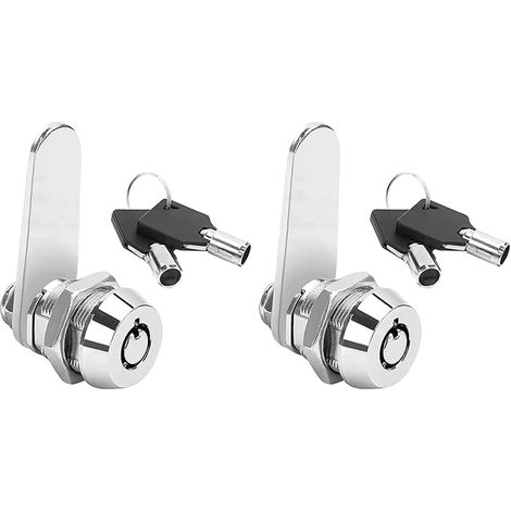 Lot de 2 serrures à levier filetées en alliage de zinc chromé de 16 mm avec clés pour porte, tiroir, armoire, boîte aux lettres (1/5)
