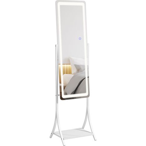HOMCOM LED Lighted Full Length Mirror, Floor Standing Mirror with Storage Shelf (1/5)