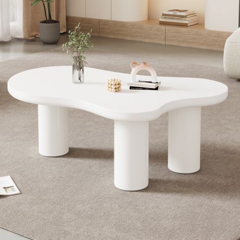 Mesa de centro en forma de nube 107 x 66 x 40,5 cm, MDF y PVC, blanca HAVRYA (1/5)