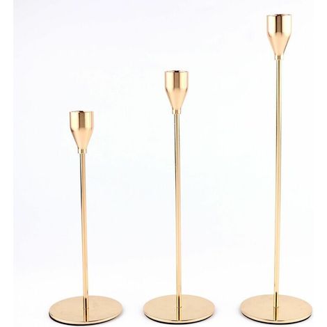 3-teiliges goldenes Kerzenständer-Set für dicke Kerzen (19 mm) und LEDs – elegant für Hochzeiten, Abendessen bei Kerzenschein oder Partys