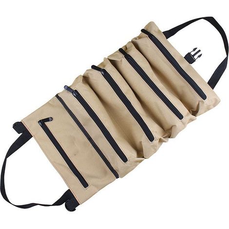 Borsa arrotolabile, borsa portautensili portatile Oxford resistente con tasche con cerniera, borsa arrotolabile per attrezzi da auto, borsa arrotolabile multifunzione in tela per auto (cachi)