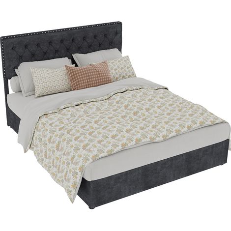 Lit moderne minimaliste, tête de lit douce et confortable, 140200CM, gris, meuble de chambre multifonctionnel, lit coffre haut avec vérin pneumatique, matelas non inclus.