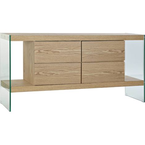 Buffet bois marron clair et verre élégant pour salon - Marron clair transparent en verre MDF (1/5)