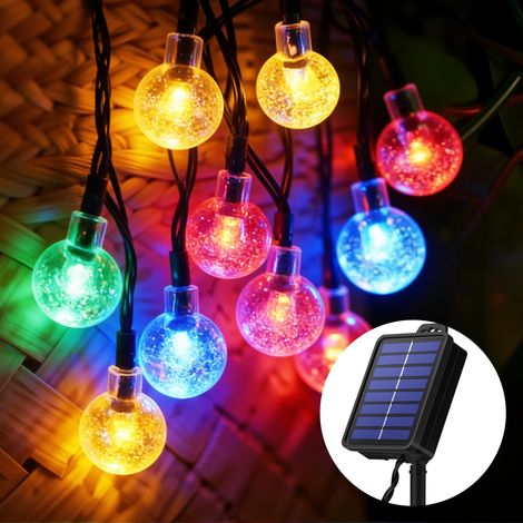 Guirlande lumineuse solaire de jardin - 13,2 m - 60 LED - Étanche IP65 - Batterie de 1000 mAh - Globe en cristal - 8 modes - Pour jardin, fête (colorée + fonction mémoire) (1/5)