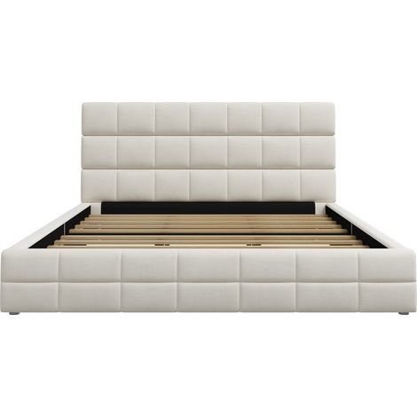 Cama plataforma tapizada 180 x 200 cm beige de terciopelo (1/5)