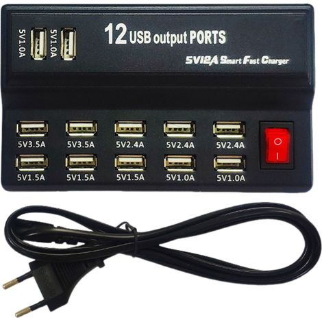 Parasurtenseur - Multiprise USB 12 Ports - Chargeur Rapide International 100-240 V - Pour Bureau Maison Voyage - 1 Pièce