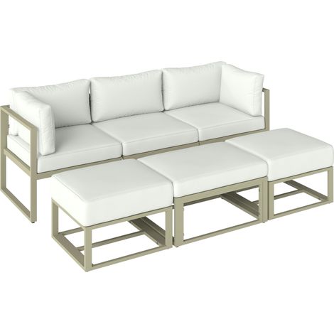 Outsunny 6 PC Garden Daybed, Sectional Sofa Set with Coffee Table, Footstool