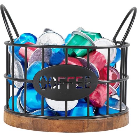 Porte-capsules de café en bois et métal - Organiseur pour 15 à 20 capsules et 40 filtres