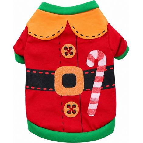 T-shirt de Noël pour chien, vêtements pour animaux de compagnie, Père Noël vert, XS SML, Bichon ours en peluche Poméranien XS Rouge Jaune Noël (1/5)