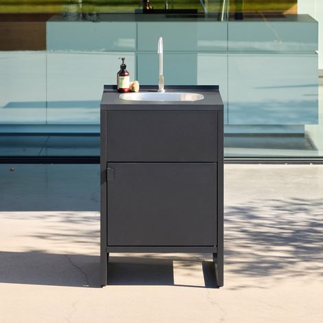 Cuisine extérieure acier évier et 1 porte L60cm noir - Kea (1/5)