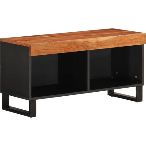 Meuble TV industriel charme acacia massif 85 x 33 x 43 cm rangement spacieux déco contemporain en bois marron (1/5)
