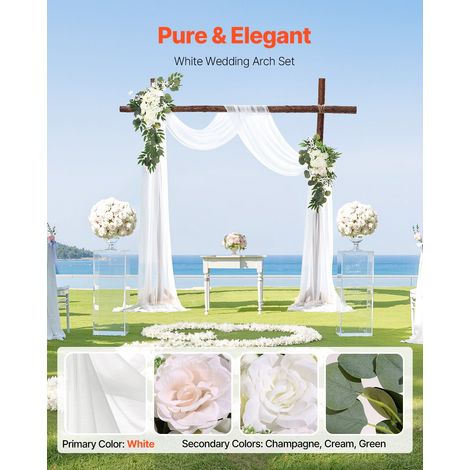 Kit Fleurs Artificielles pour Arche de Mariage avec 2 Bouquets de Fleurs, 1 Rideau Translucide, pour Décoration de Célébrations de Cérémonie, de Toile de Fond de Réception, Événements, Blanc (1/5)